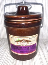 Vintage Swiss Colony Small Brown Glazed Stoneware Cheese Crock Wire Bale &amp; Seal - £11.85 GBP