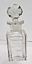Miniature Cut Crystal Scent Perfume Bottle w Faceted Stopper 3" Tall Sq ... - $32.18