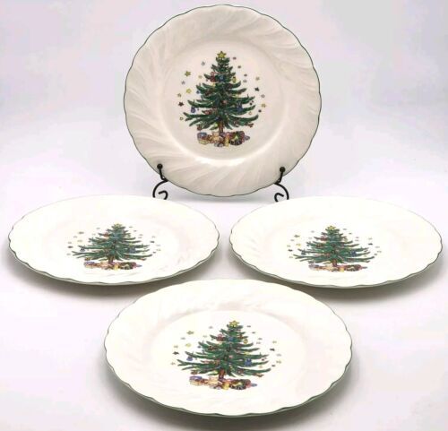 Primary image for Set of 4 Nikko Happy Holidays Christmas Swirl Dinner Plates 10 3/4" VTG 1980's 