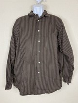 Roundtree &amp; Yorke Men Size XL Brown Striped Button Up Shirt Long Sleeve ... - £5.32 GBP