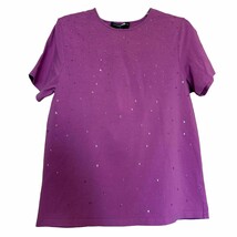 Susan Graver T Shirt Top Purple Medium Cotton Short Sleeve Beaded Sequin Tee - £11.48 GBP