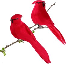 2Pcs Artificial Red Cardinal Birds with Clip Simulated Christmas Feather... - £34.49 GBP