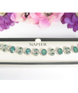 NAPIER BRACELET Speckled Green Gem Faceted Oval Cab Silvertone New In Bo... - $29.07 CAD