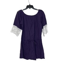 Umgee Off Shoulder Purple Mini Dress Tie Waist Crochet Lace Cuffs Women ... - £15.78 GBP