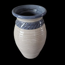 Studio Art Pottery Stoneware 9 in Vase Pot Hand Turned Speckle Marked Blue - £31.47 GBP