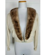 Vintage Laboutique Cream Cashmere Sweater w. Mink Fur Collar Lace Lining - £58.74 GBP