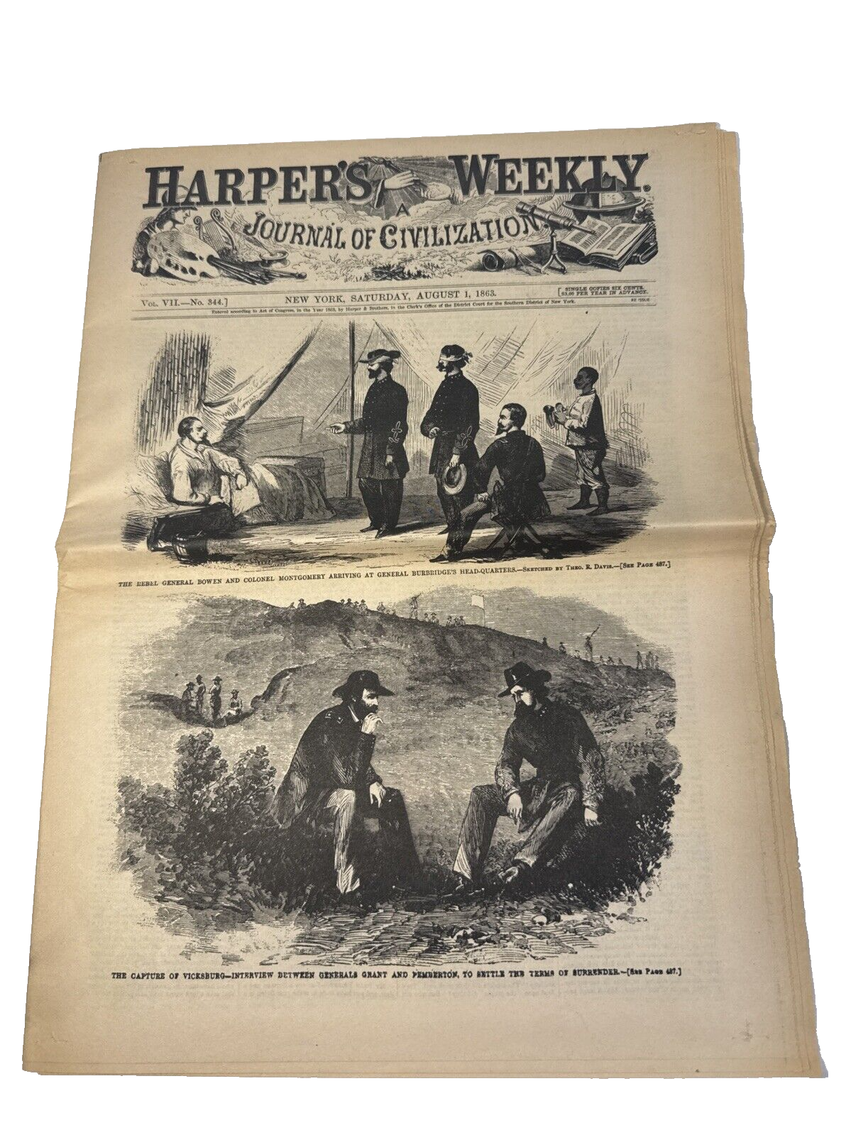 Harpers Weekly Journal of Civilization – Reissue Aug 1, 1863 Rare Edition - £39.95 GBP