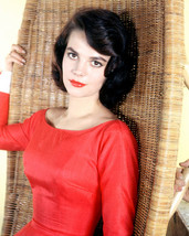 Natalie Wood in red dress seated in wicker chair 16x20 Canvas Giclee - £55.05 GBP