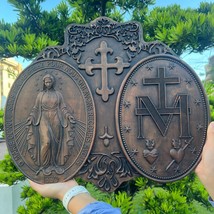 Miraculous Medal Wood Carving Decor Medal of Our Lady of Graces - $69.99+