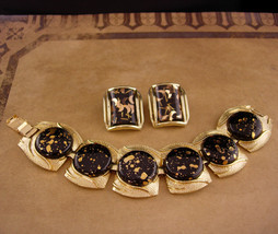 Vintage CORO Pegasus Bracelet - Gold confetti lucite moon clip on earrings - est - £91.90 GBP