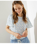 LOFT Fountain Mixed Media Tie Back Flutter Tee Whisper White New - $553.35 MXN