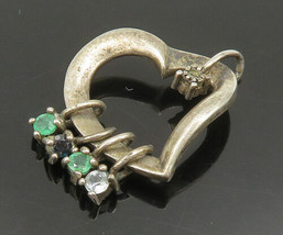 LENOX 925 Silver - Vintage Diamond &amp; Gemstones Love Heart Pendant - PT20237 - £42.90 GBP