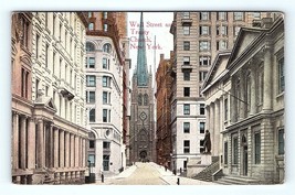 Postcard 1913 New York Historic Wall Street and Trinity Church Street View - £5.44 GBP