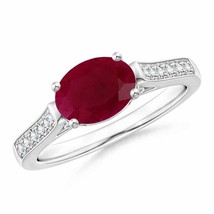 ANGARA East-West Oval Ruby Solitaire Ring with Diamonds for Women in 14K Gold - £831.92 GBP