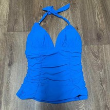 Lands End Solid Blue Ruched Slimming Womens Halter Tankini Swim Top Size 2 - £22.15 GBP