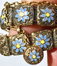 1887 Victorian 15k Mosaic bracelet Forget Me Not flowers charm fob - £1,849.11 GBP