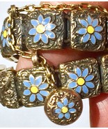 1887 Victorian 15k Mosaic bracelet Forget Me Not flowers charm fob - $2,313.25