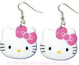 Huge Funky Hello Kitty Earrings Fun Cat Face Feline Animal Charm Costume Jewelry - £5.41 GBP