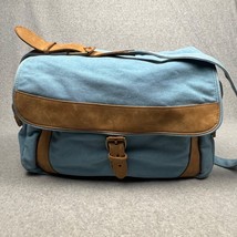 Vintage LL Bean Waxed Cotton Canvas &amp; Leather Messenger Briefcase Bag Denim - £38.17 GBP