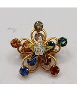 Vintage Masonic Order of the Eastern Star Gold Tone Enamel Rhinestone Br... - $25.00
