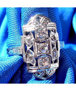 Earth mined Diamond Deco Statement Engagement Ring Vintage Style 14k Whi... - €1.638,35 EUR