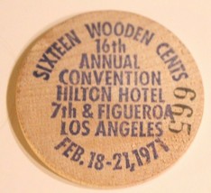 Vintage Los Angeles California Wooden Nickel Hilton Hotel 1971 - £3.88 GBP