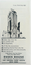1937 Essex House Hotel New York Advertisement Central Park NYC Vintage E... - $10.00