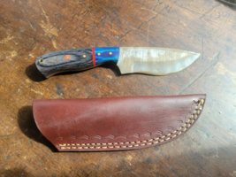 8&quot; Damascus Steel Hunting Skinning Knife Wood Handle With Leather Sheath - $55.51 CAD
