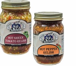 Amish Wedding Foods Hot Green Tomato Relish &amp; Hot Pepper Relish Variety ... - £24.88 GBP