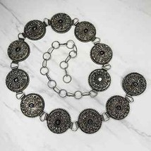 Vintage Southwestern Concho Silver Tone Metal Chain Link Belt OS One Size - £55.38 GBP
