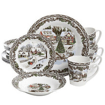 Gibson Home Christmas Toile Round Winter 16 pc Ceramic Dinnerware Set - £66.30 GBP