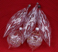 Lot Of 5 Hand Blown Clear Art Glass Christmas Ornaments Glitter Accents - $36.64