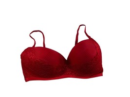 Pure Beauty Rene Rofe Womens Bra Size 42D Red Lace Lightly Padded Wire Free - £11.68 GBP