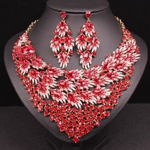 Luxury Big Blue Necklace Earring Sets Peacock tail Jewelry Sets for Brides Gift  - £37.07 GBP