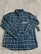 Hurley Men’sflannel Button Down blue green plaid T Shirt Long Sleeve Size Small - £13.55 GBP