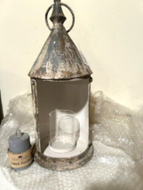 Primitve new Candle Lantern with led candle in distressed tin - 17 inch high image 2