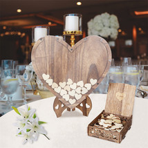 Rustic Wooden 3D Wedding Guest Book Transparent Heart Frame with Box Par... - $41.99