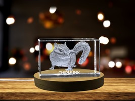 LED Base included | Adorable 3D Engraved Crystal of a Playful Chipmunk - Perfect - £32.16 GBP+