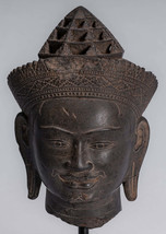 Antique Banteay Srei Style Stone Mounted Khmer Vishnu Head - 33cm / 13&quot; - £1,753.62 GBP
