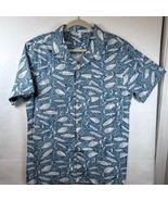 Coofandy Fish Print Button Up Short Sleeve Casual Shirt Blue Size M - $362.71 MXN