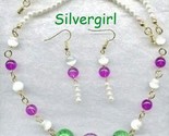 White pearl purple green bead necklace earring set thumb155 crop