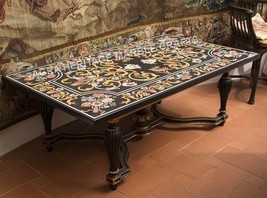 6&#39;x3&#39; Black Marble Outdoor Dining Table Top Marquetry Inlay Furniture Decor E762 - £3,395.92 GBP