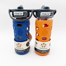 2 Life Factory Silicone Sleeve 12 Oz Straw Cap Glass Tumbler Bottles Blu... - $744.90 MXN