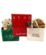 Avon Holiday Friends Ornament Dog and Cat in Christmas Shopping Bag 1980... - $12.95
