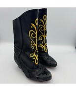 Disney Frozen Anna Costume Boots Size 9/10 Black Gold Sequin Dress Up Shoes - $466.66 MXN
