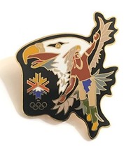 2002 Salt Lake City Winter Olympics Native American Bald Eagle Dance Logo Pin - £25.53 GBP