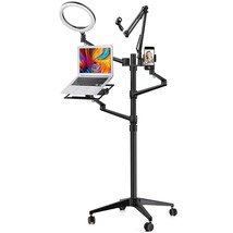 Selfie Live Floor Stand Set 5-In-1 10&quot; Led Light Microphone Mount Moveable Compa - £308.75 GBP