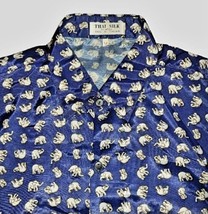 Thai Silk by Apple Men&#39;s Medium Blue Shirt Gray Elephant Print Button Down, S/S - £15.73 GBP