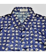 Thai Silk by Apple Men&#39;s Medium Blue Shirt Gray Elephant Print Button Do... - £15.56 GBP