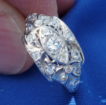 Earth mined Diamond Platinum Deco Engagement Ring 1ct Antique Filigree S... - $7,880.25